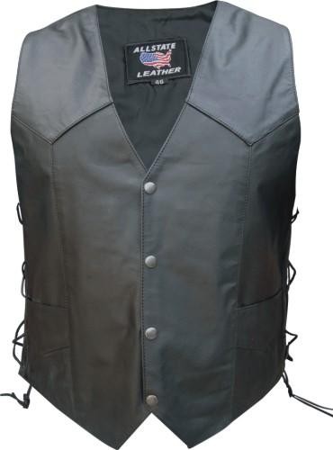 Men's Black Leather USA Flag Vest with Side Laces (image for) Men's Black Leather USA Flag Vest with Side Laces